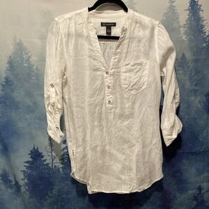 INC International Concepts Women  Linen Blouse White SZ 8